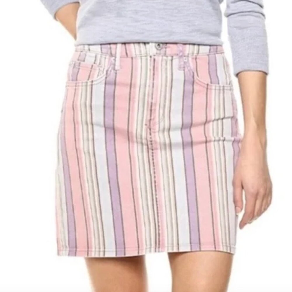 ella moss || Striped Denim High Rise Mini Size 27 NWT